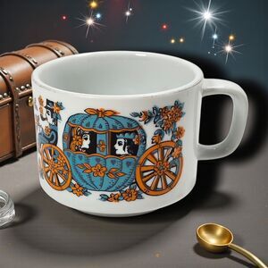 Vintage Tatung Taiwan Cinderella Carriage Castle Mug Fairy Tale Teacup MCM Blue